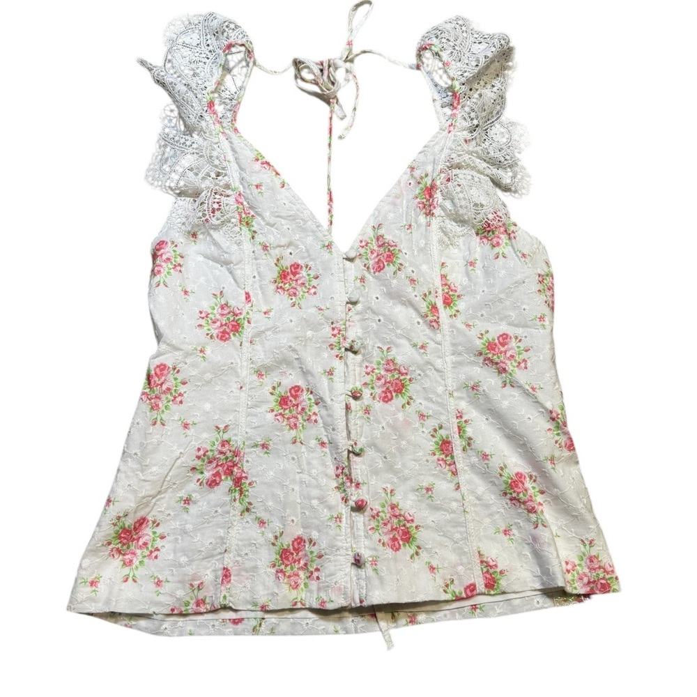🌸 Nightcap White Floral Lace Cotton Top M Cottagecore Romantic Blouse 🌸